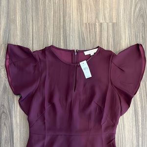 LOFT flutter sleeve plum dress